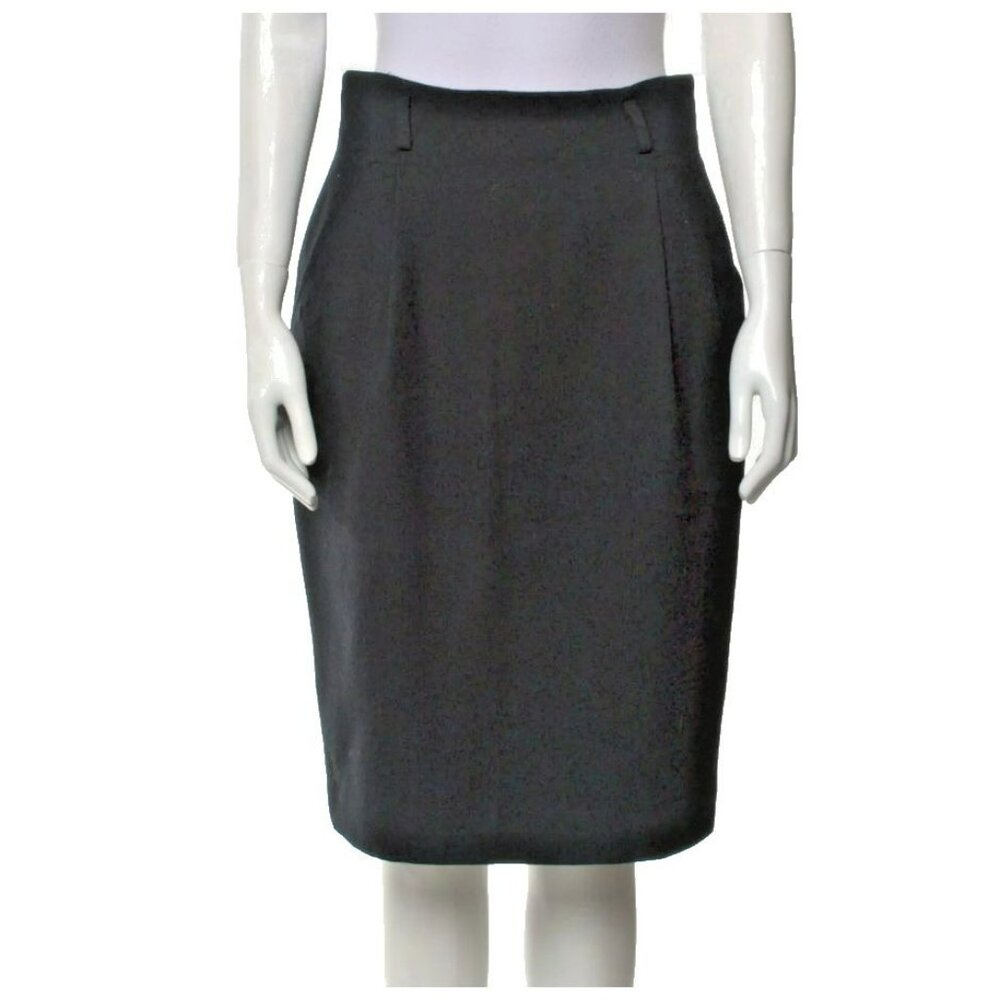 I.MAGNIN Black Wool Skirt | Slit Pockets | Belt Loops | Zip Closure | Size 10‎